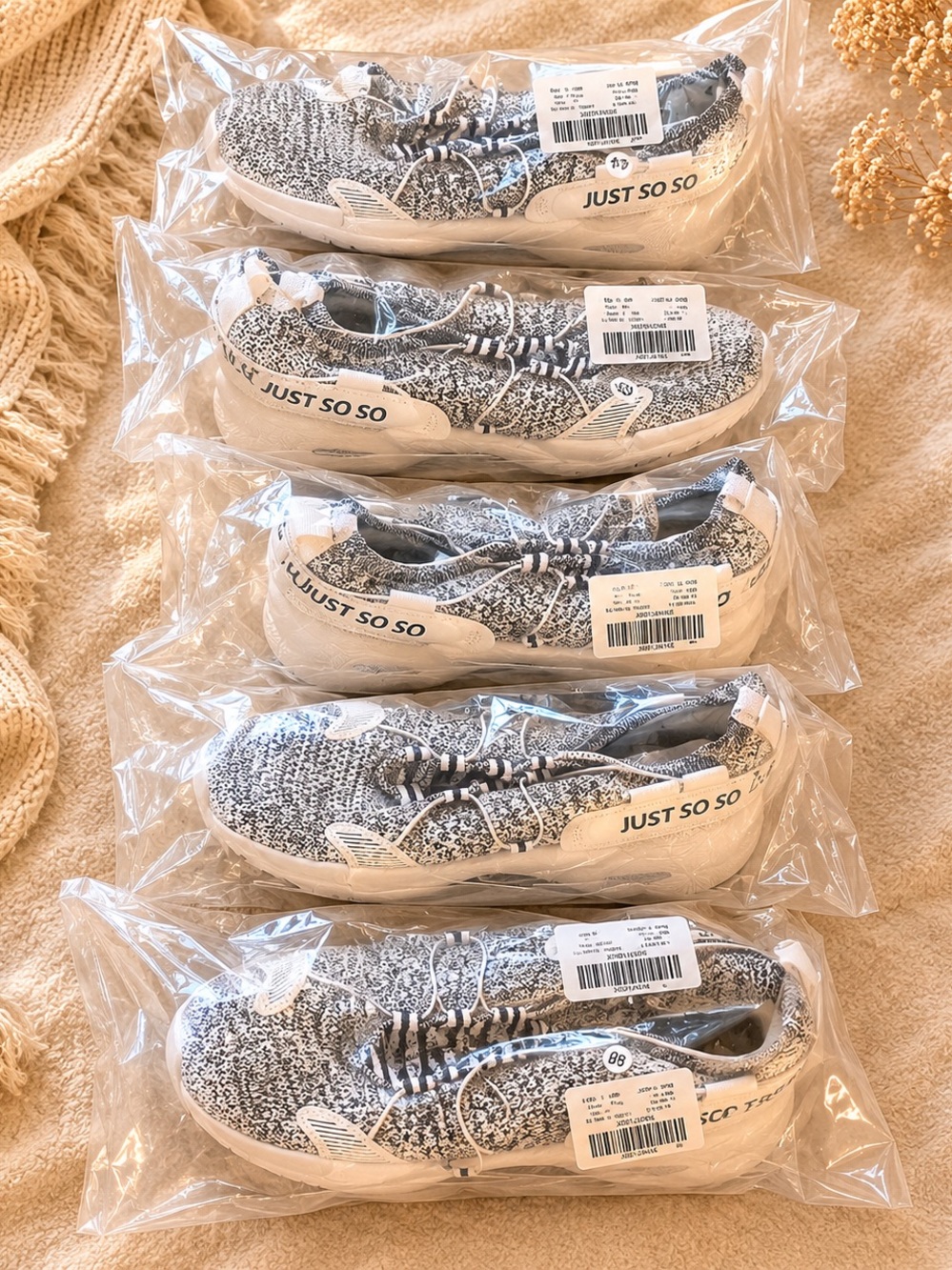 JUST SO SO Women's Knit Slip-On Sneakers in Black & White